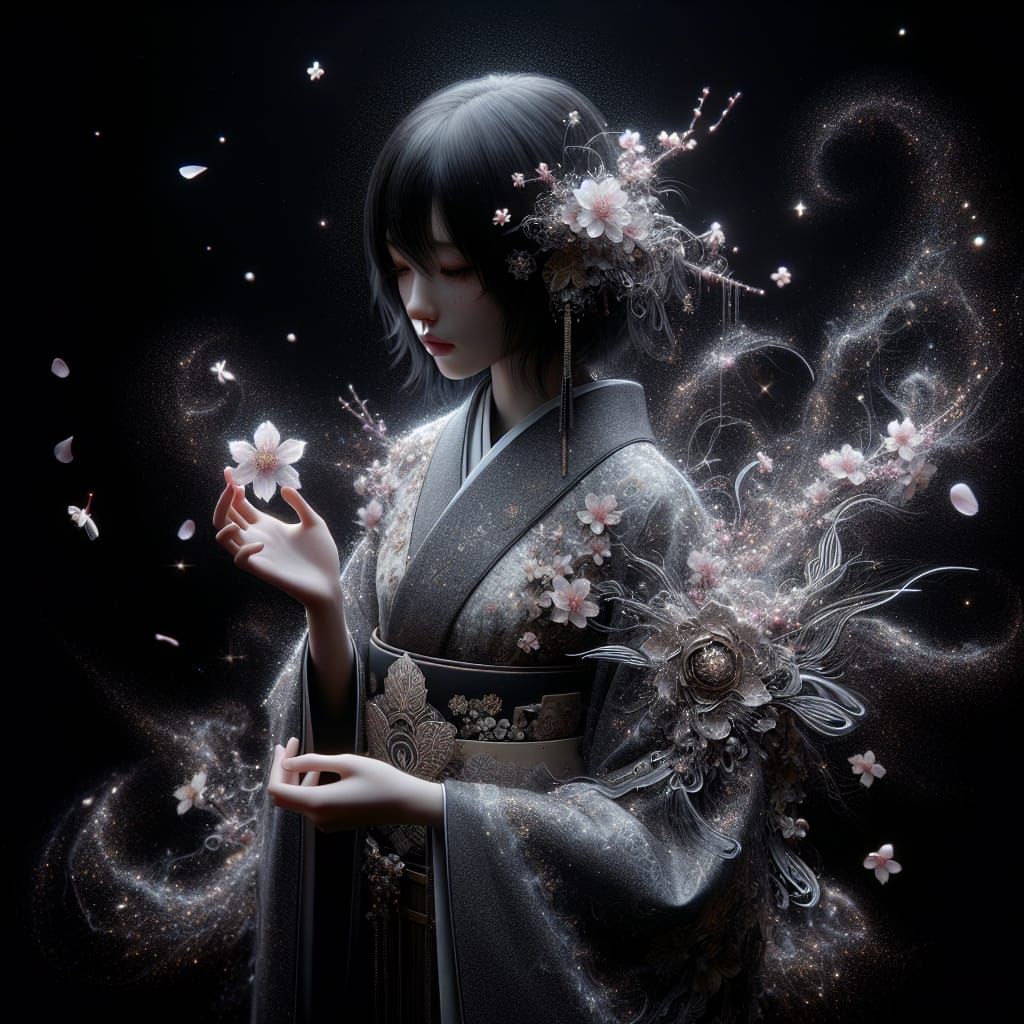 Ethereal Kimono: South Asian Girl with Sakura Blossom