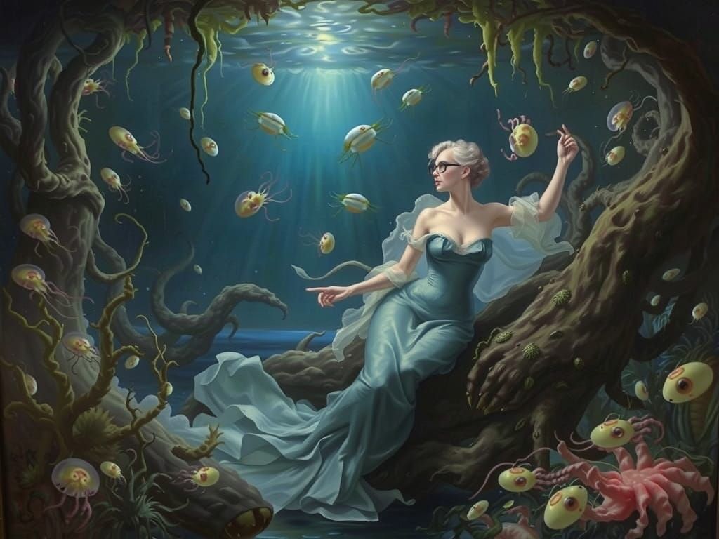 Cthulhu and Mermaid in Boucher-Style Underwater Scene