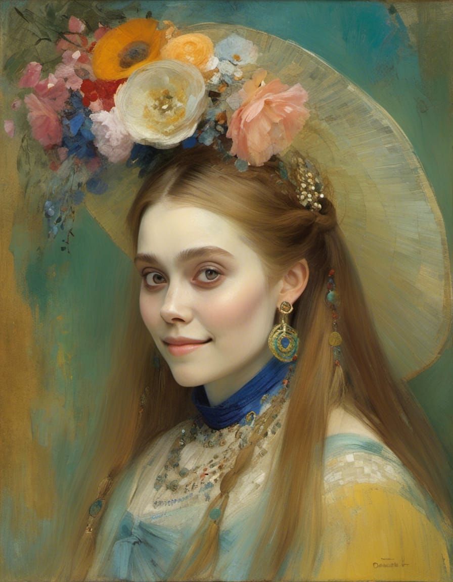 Elizabeth Olsen Smiling in Pastel Portrait