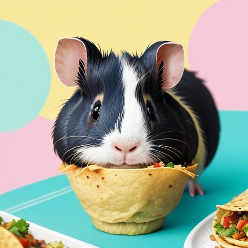 Adorable Guinea Pig Eating Taco in Cute Cartoon Style