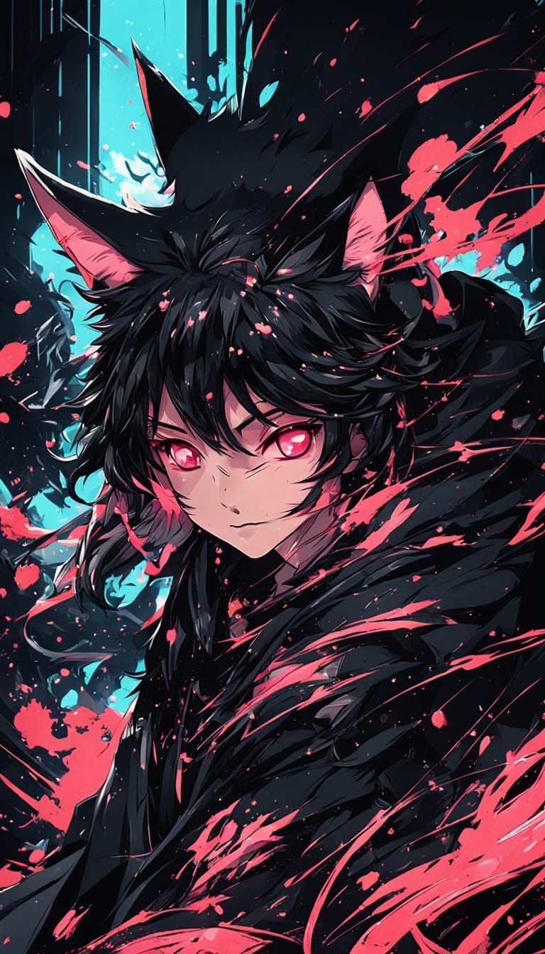 A Serene Anime Girl with Red Eyes and Pink Hair