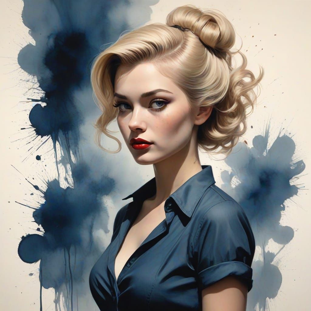 1950s Pin-Up in Surrealist Watercolor Style