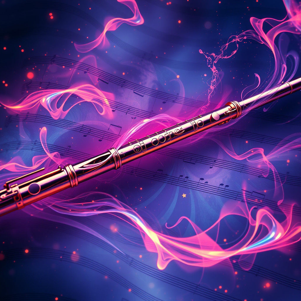 Fantastical Flute Sheet Music in Detailed Matte Painting