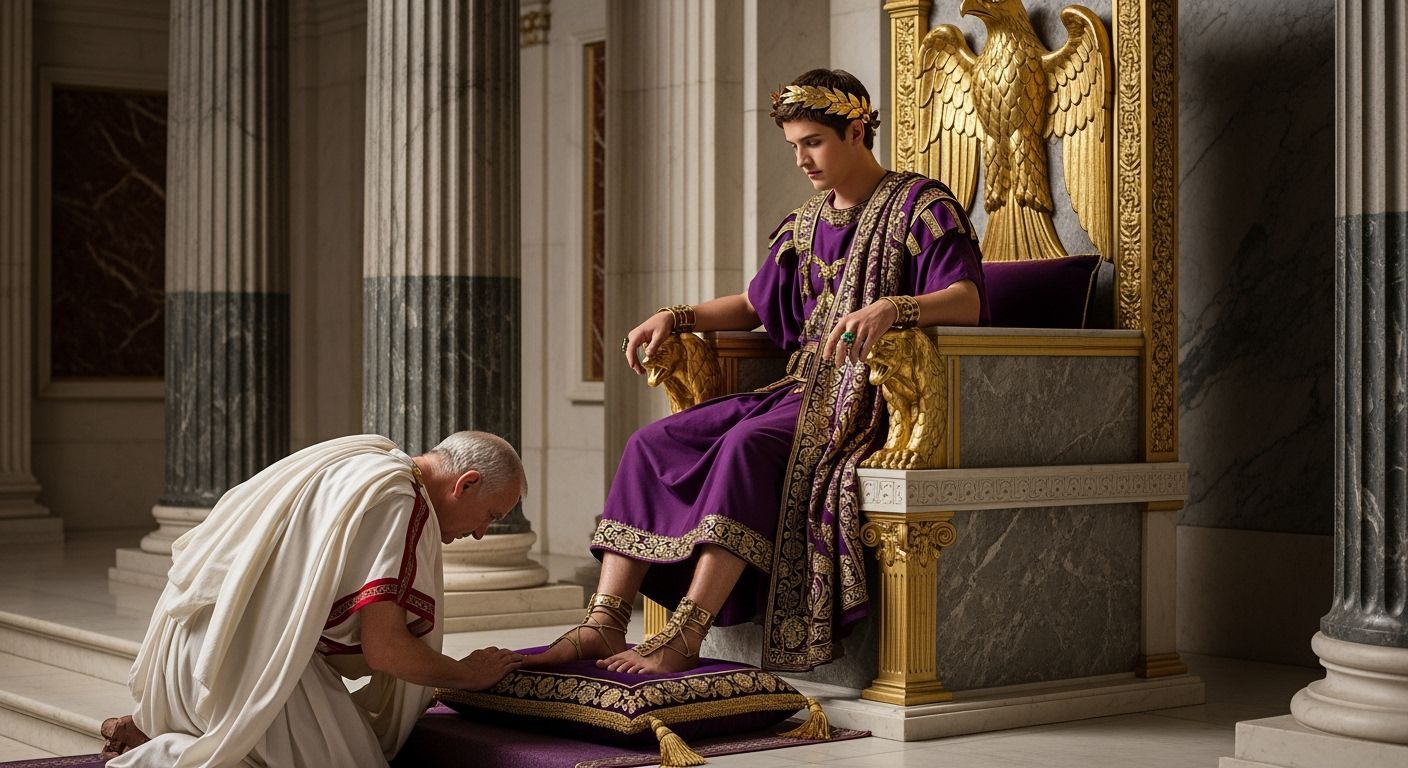 Emperor Nero on Gold Throne with Senator