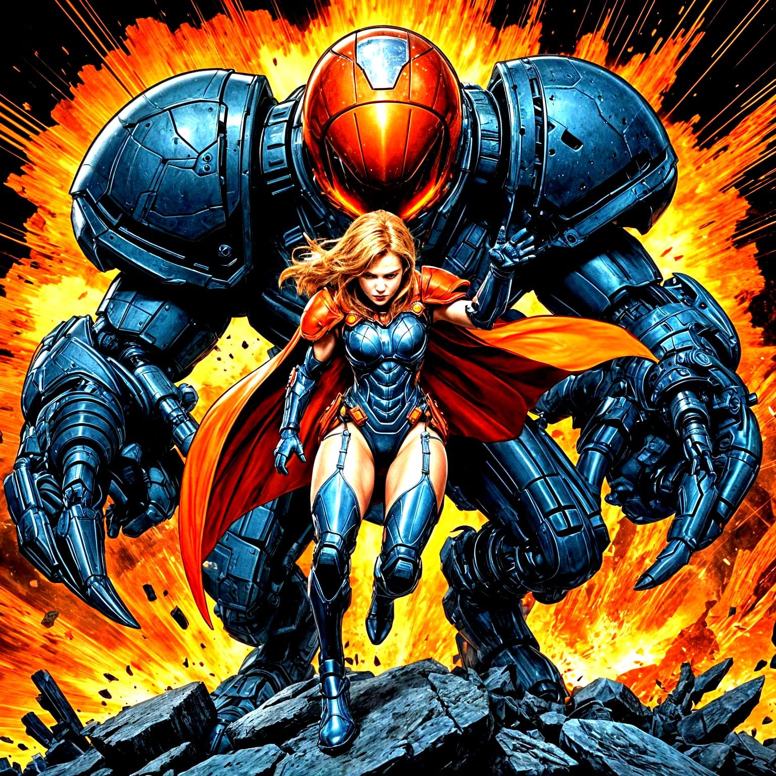 Superhero Escapes Collapsing Cave in Photorealistic Style