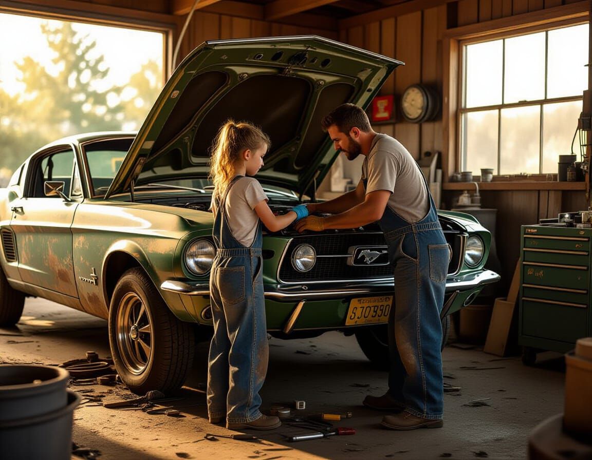 Father and Daughter Restore 1967 Mustang: Hyperrealistic Aut...