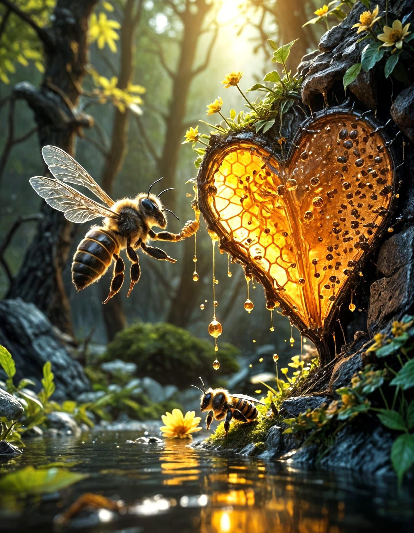 Momma Bee Saves Baby Bee from Honeycomb Splash