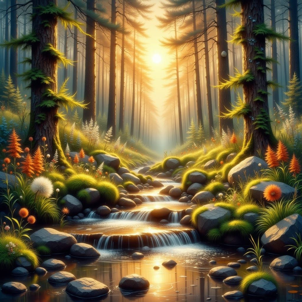 Magical Forest Clearing at Golden Hour