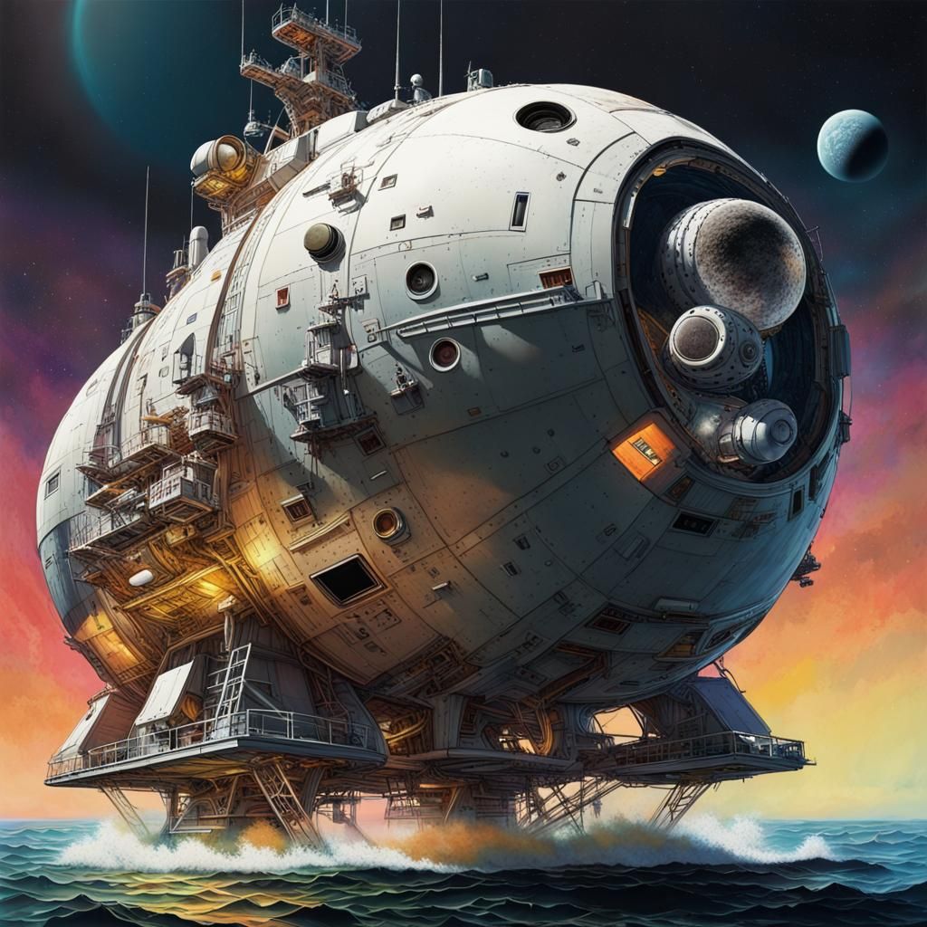 Armstrong Moon Colony Ships: Retro 1970s Concept Art