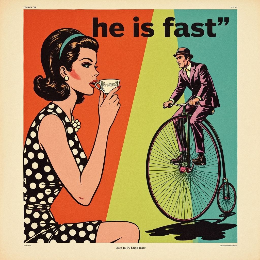 Retro Pop Art Travel Poster: Woman Sips Coffee