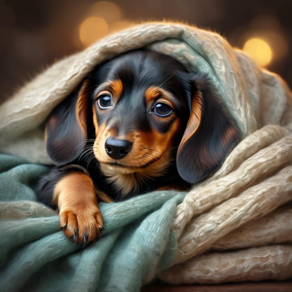 Sleeping Dachshund Puppy in Pastel Colors