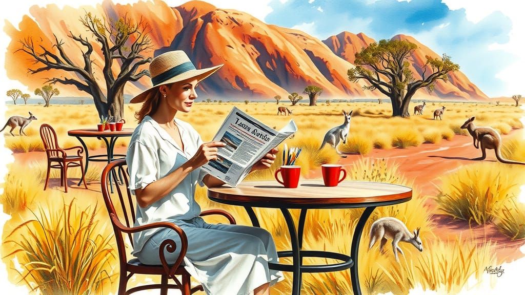 Striking Watercolor Scene of Australian Outback Woman