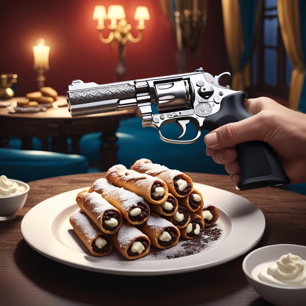 Gun and Cannoli Still Life: Detailed Matte Painting