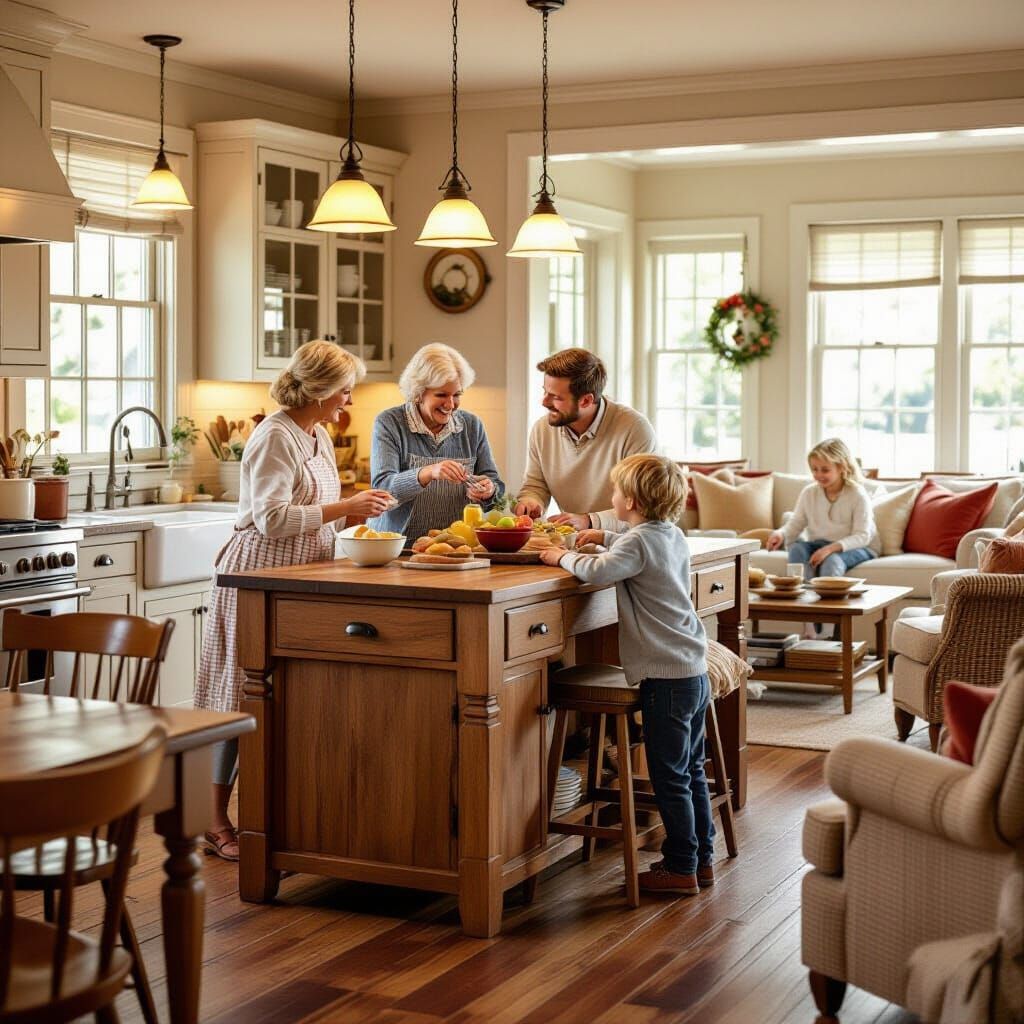 Cozy Family Scene in Grandma's Kitchen