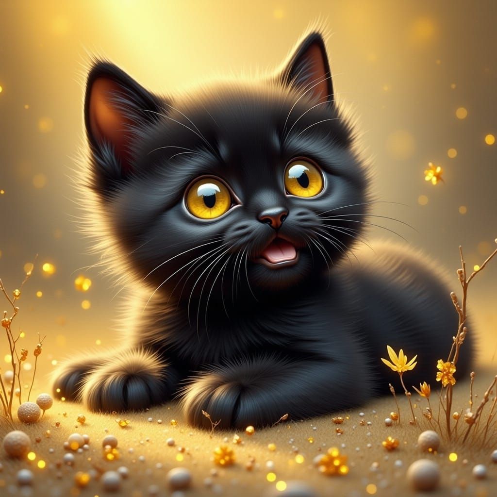 Adorable Black Kitten with Citrine Eyes