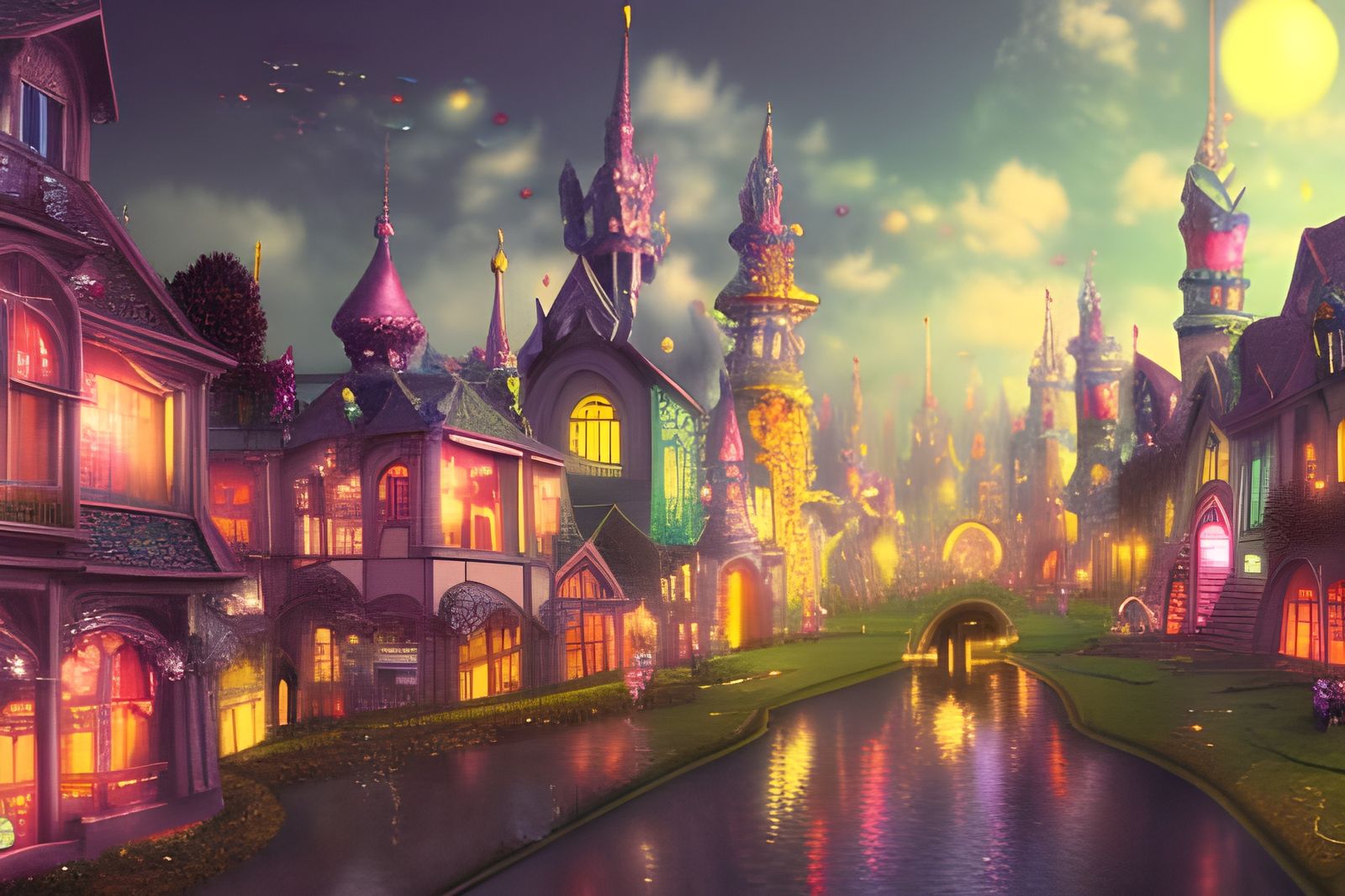 Enchanting Fairy Town in Dark Fantasy Style