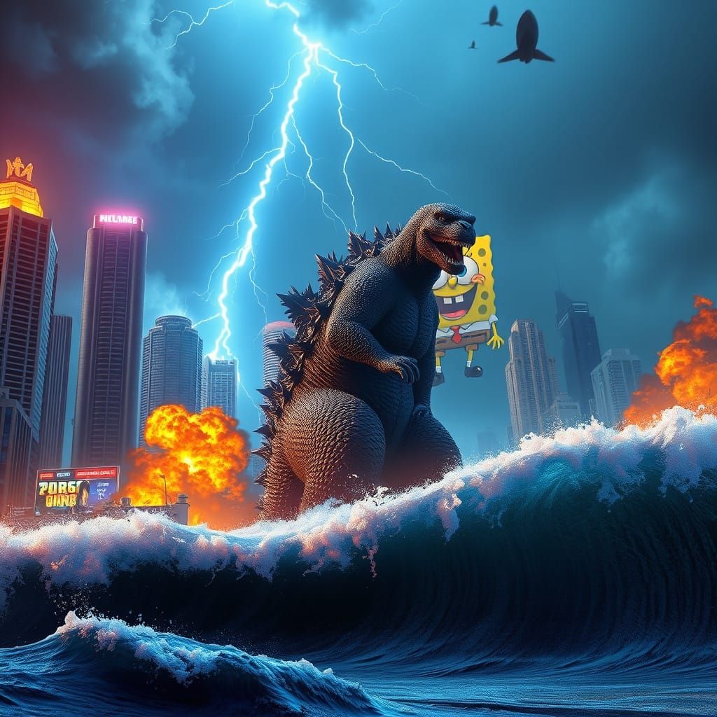 Electric Blue Apocalypse in a Futuristic Los Angeles Citysca...