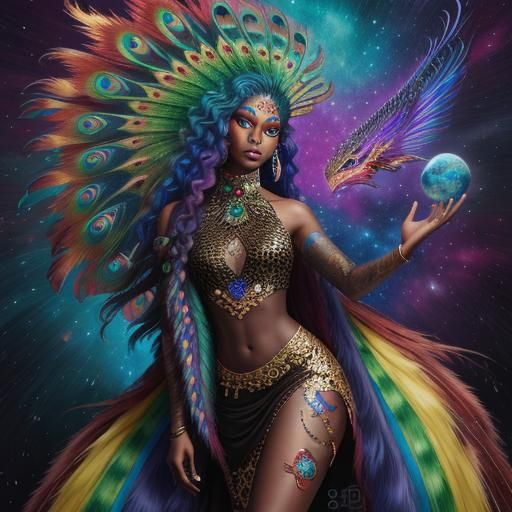 Woman with Dragon Scales and Peacock Hair