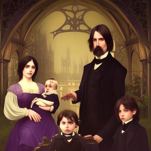 Gothic Victorian Family Portrait in Dark Fantasy Style