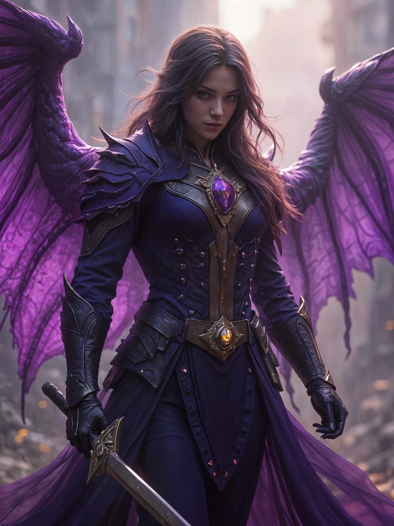 Dark Fantasy Rangeress in Vibrant Hues