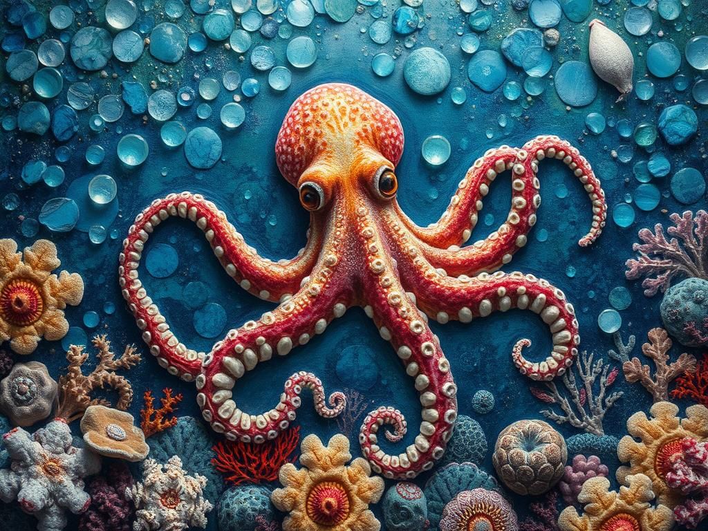 Encaustic Coral Octopus Underwater Scene