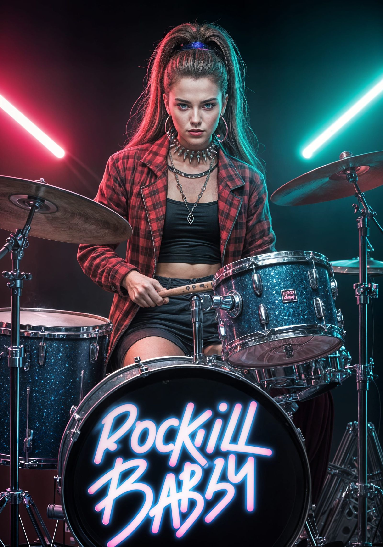 Edgy Drummer Girl in Rock and Roll Style