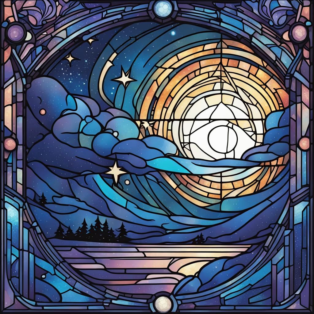 stained glass pattern of cosmic night sky