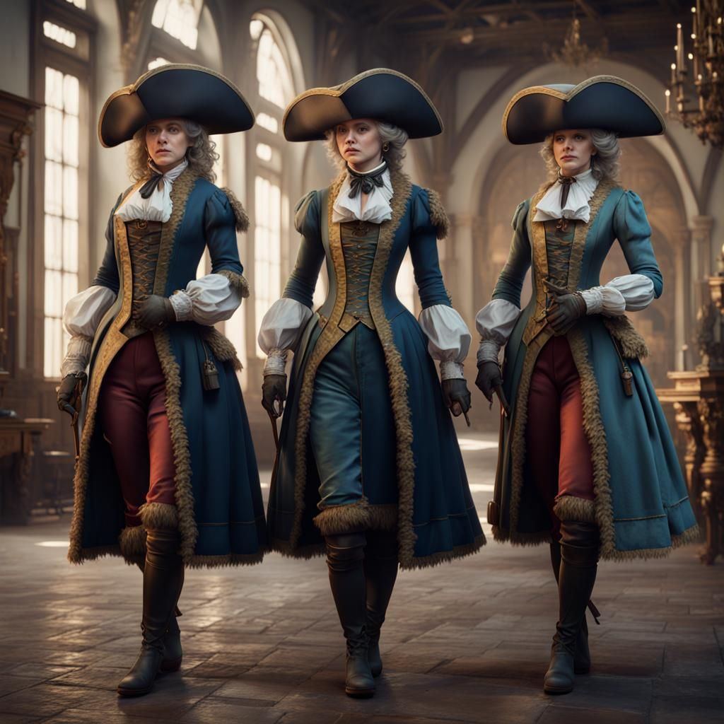 18th Century Female Musketeers: Detailed Digital Art