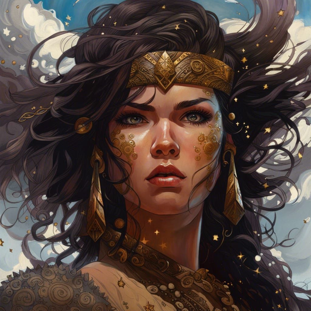 Viking Berserker Portrait with Klimt Background