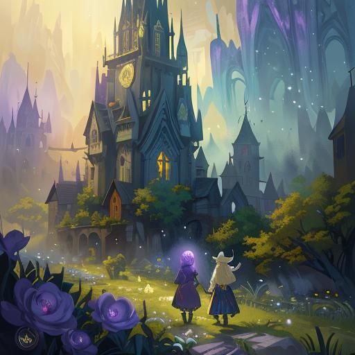 Elven Village with Flowers: Dark Fantasy Concept Art