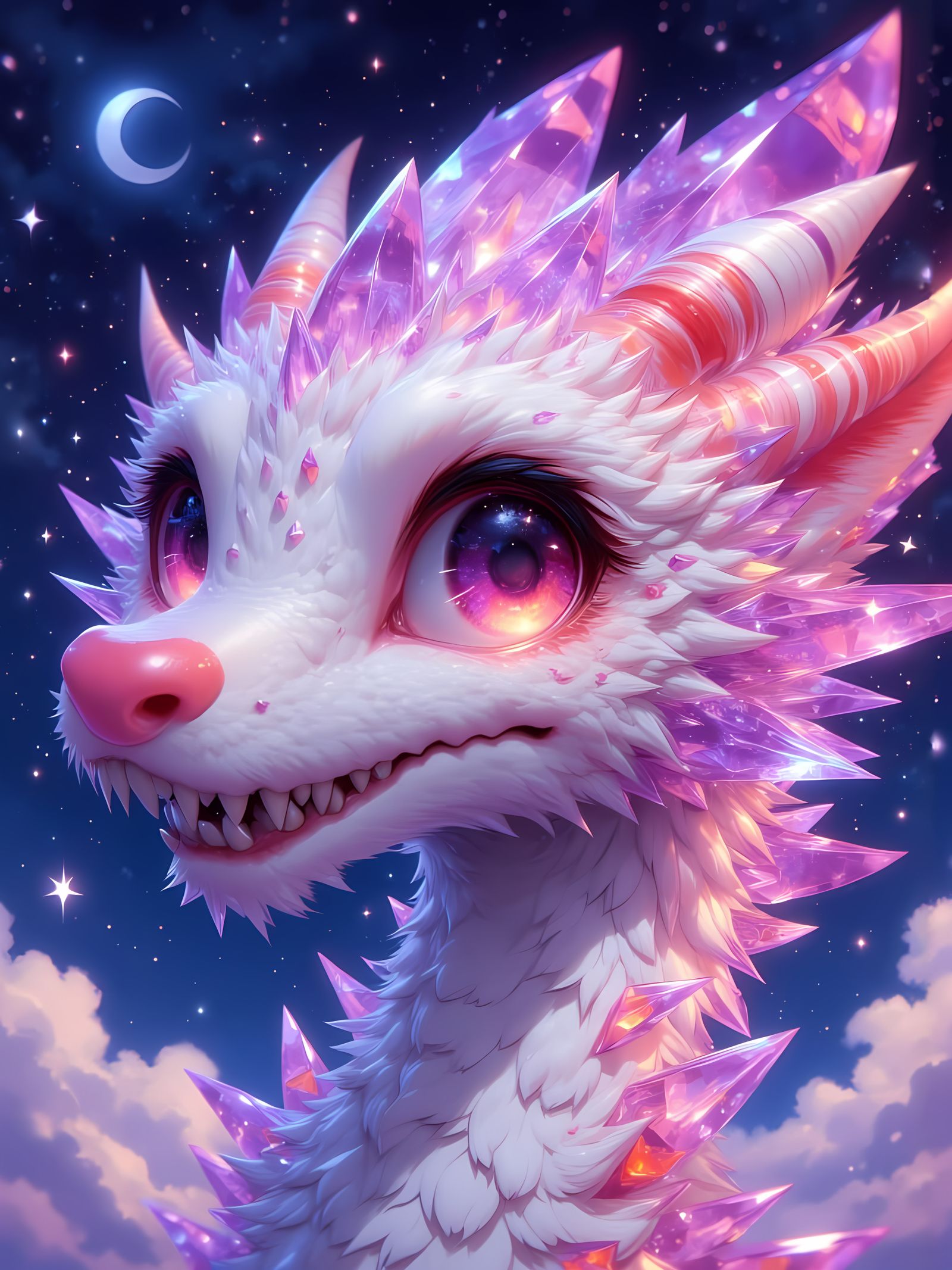 Luminescent Crystalline Dragon in Anime Style