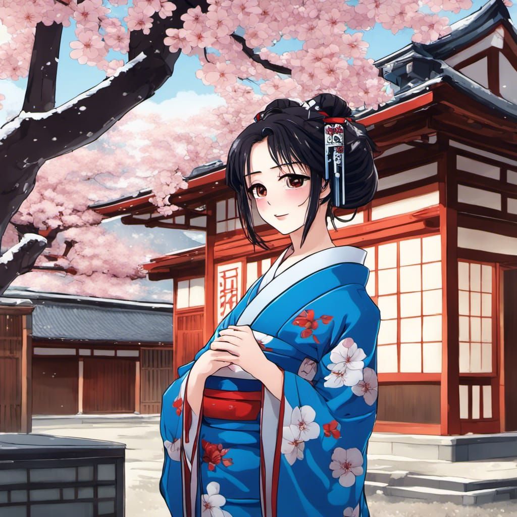 Geisha in Blue Kimono, Anime Key Visual