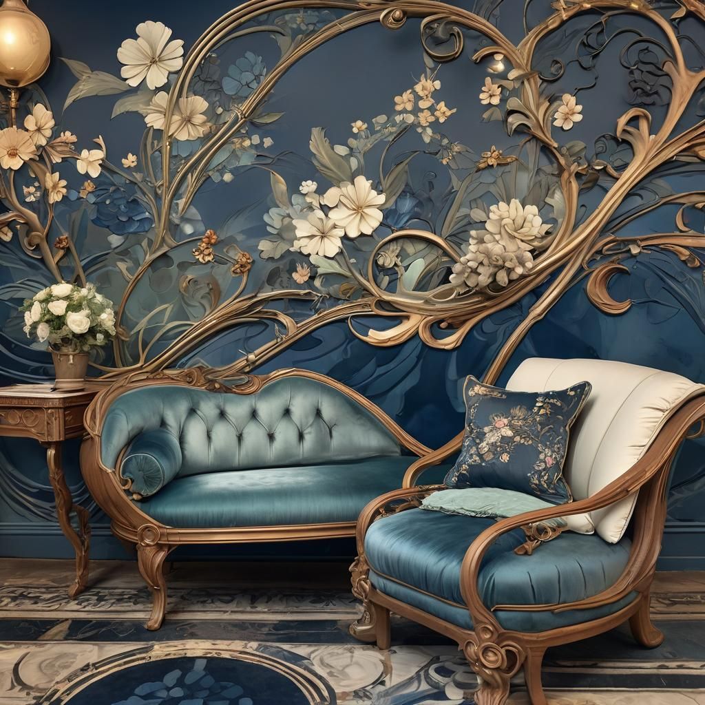Art Nouveau Boudoir with Flowing Curves