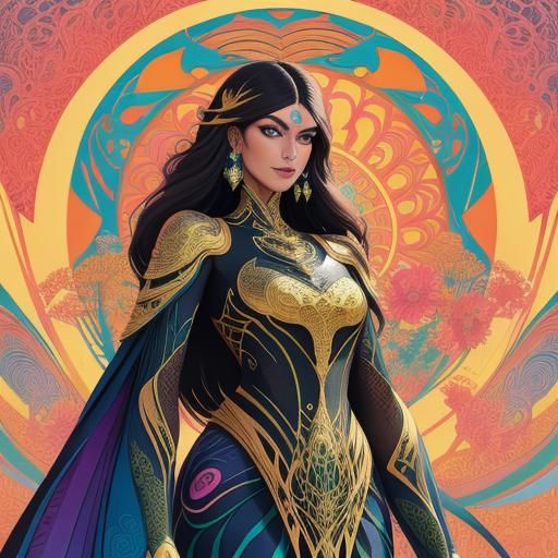 Dragon Peacock Woman in an Abstract Art Nouveau Style