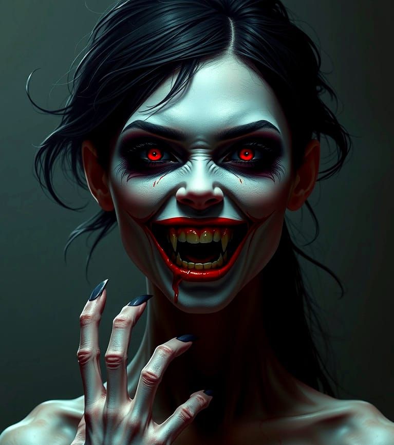 Chilling Vampire Woman with Crimson Eyes