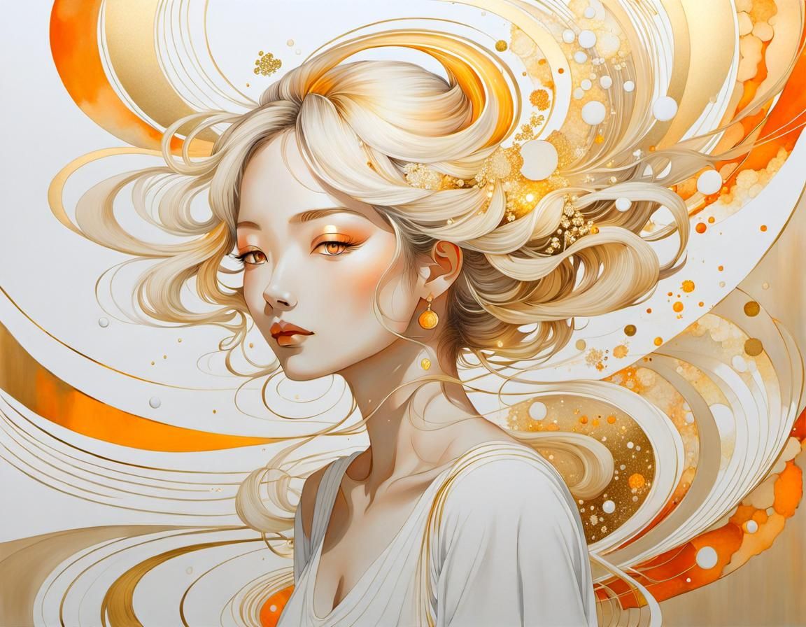 Girl in Golden Swirling Light: Minimalist Abstract