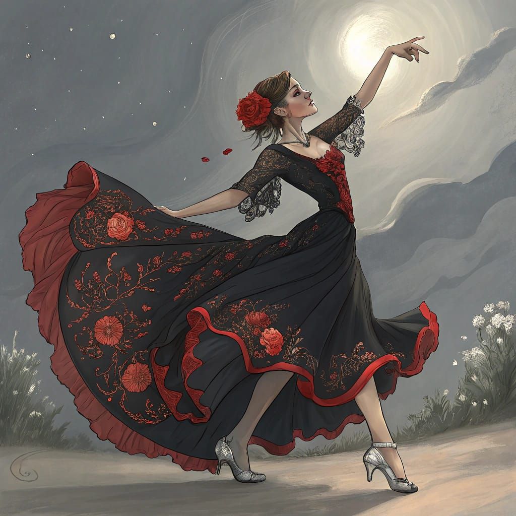 Flamenco Dancer in Moonlight, Belle Époque Style