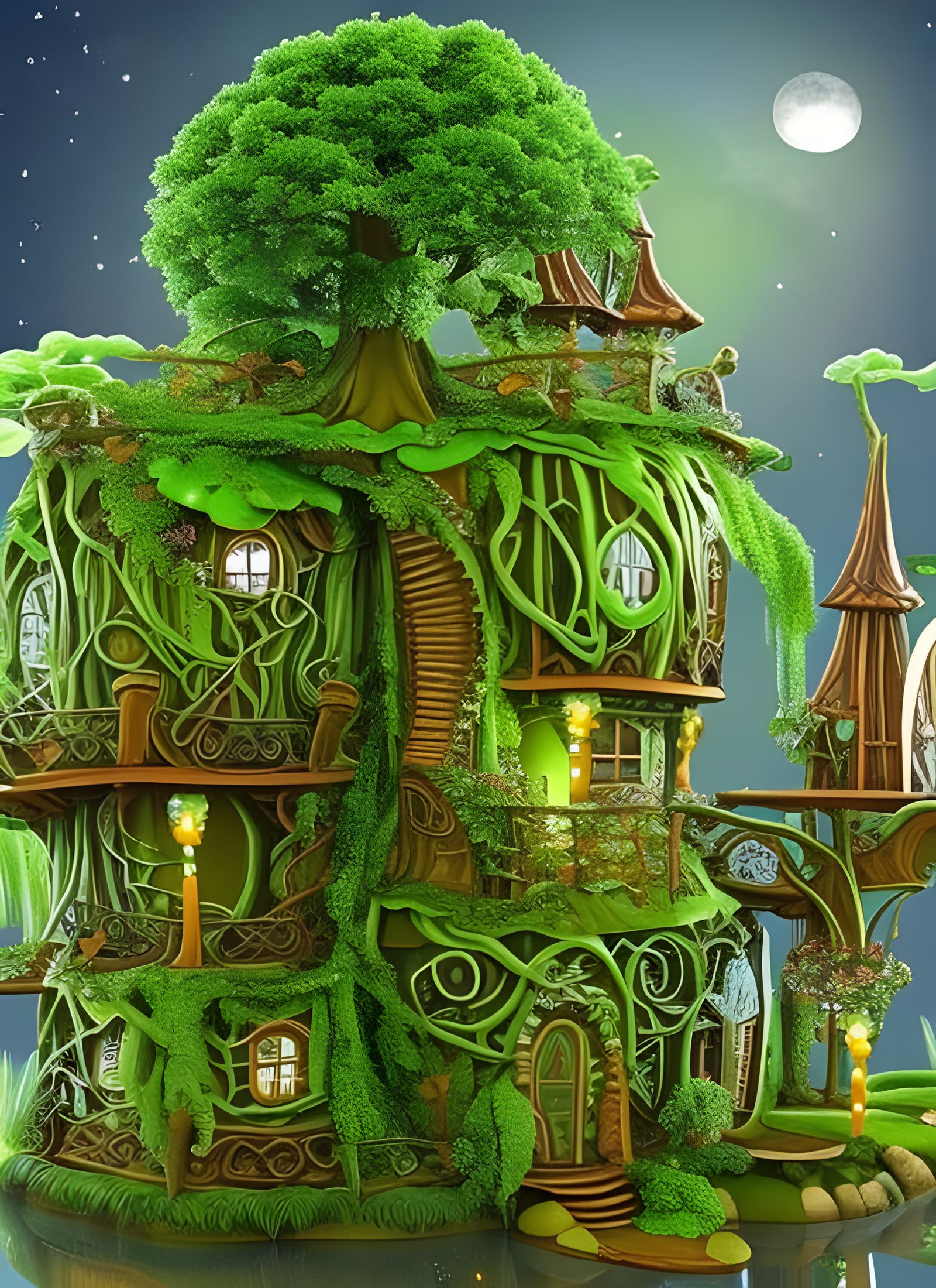 Magical Treehouse Mansion in Giant Glowing Tree
