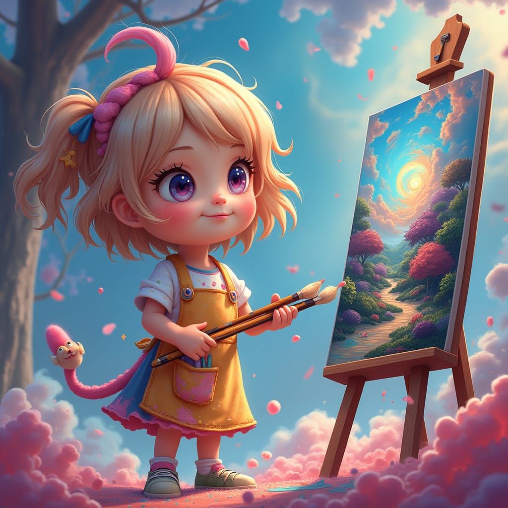 Whimsical Anime Girl Creates Art in a Fantastical Candyland ...