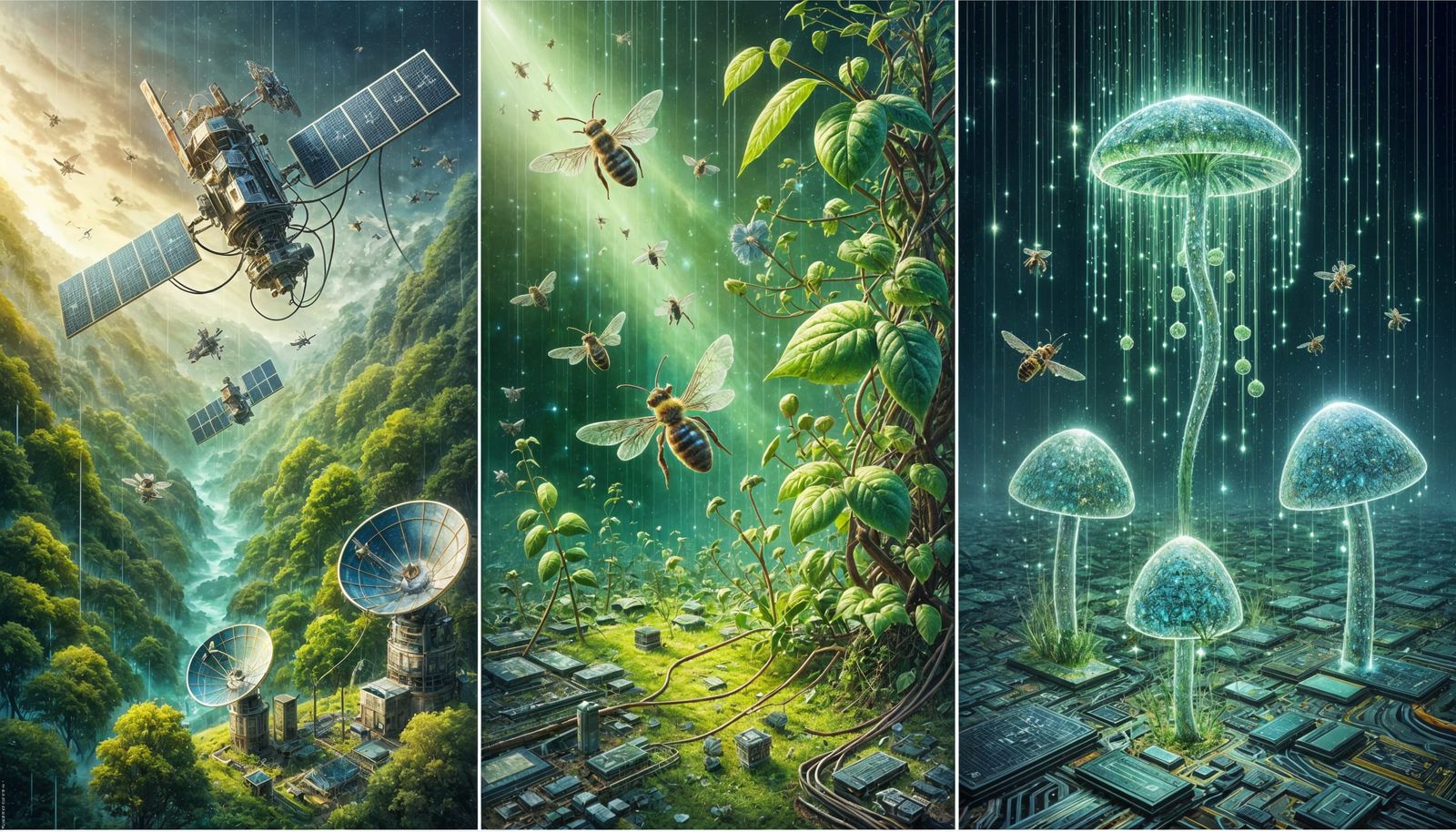 Overgrown Satellites Above Jungle Canopies, Digital Vines