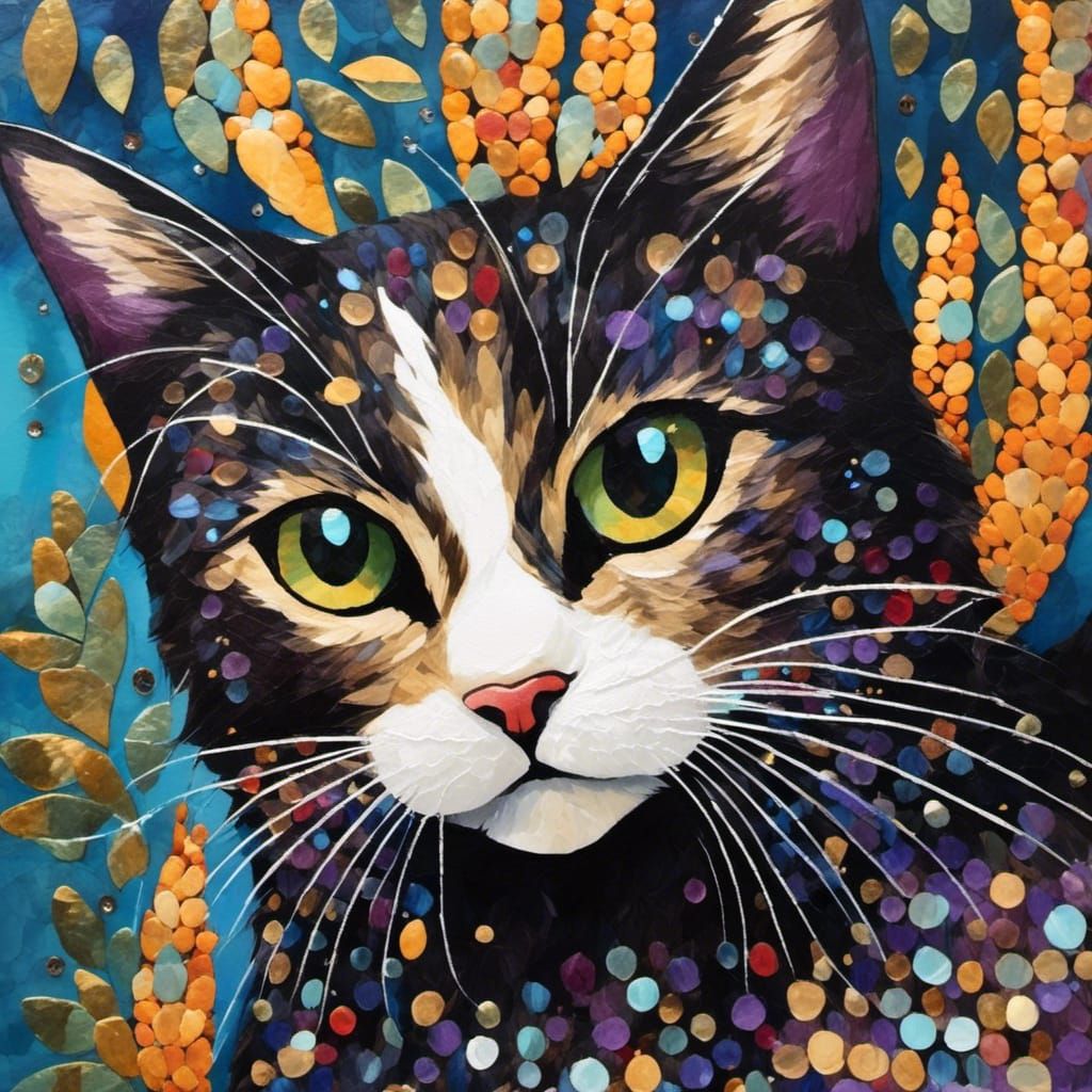 Enchanted Black Cat in Snowy Forest, Alcohol Ink Style