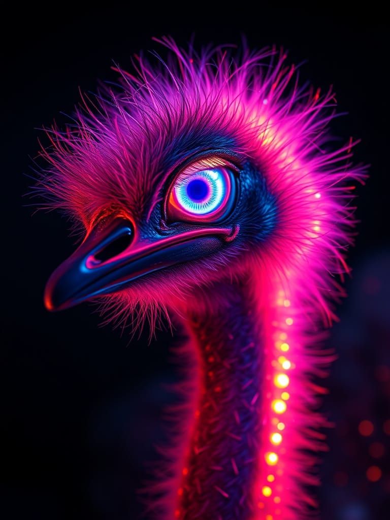 Bioluminescent Ostrich With Kaleidoscopic Eye