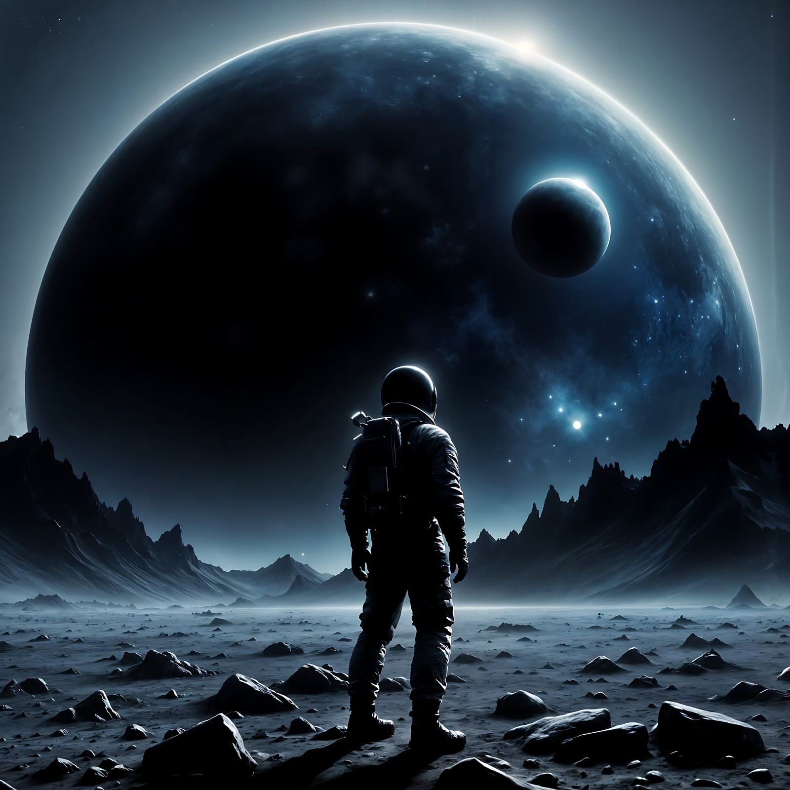 Astronaut on Moon Gazing at Earth in Matte Painting