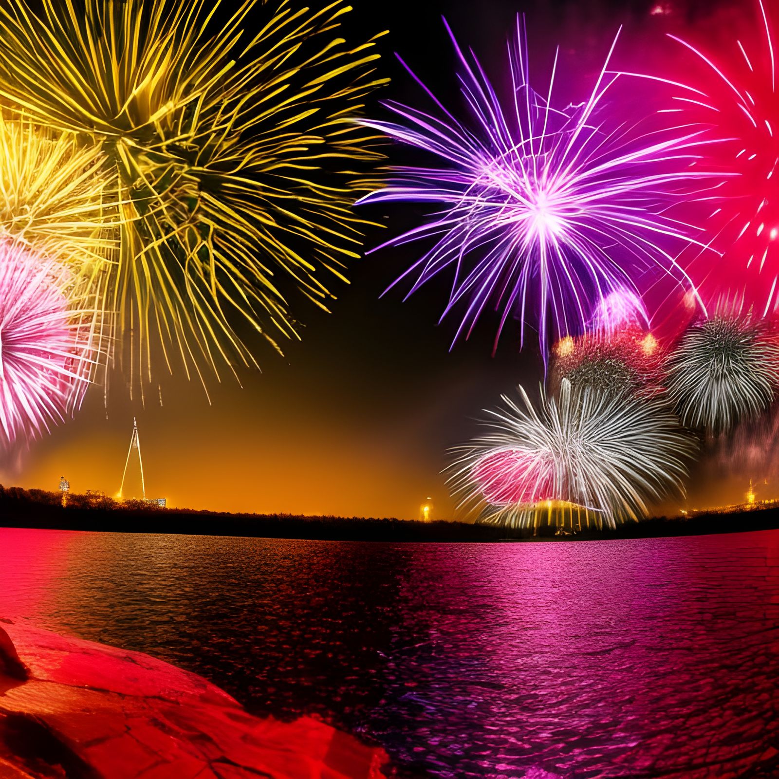 Vibrant Fireworks Display with Bokeh