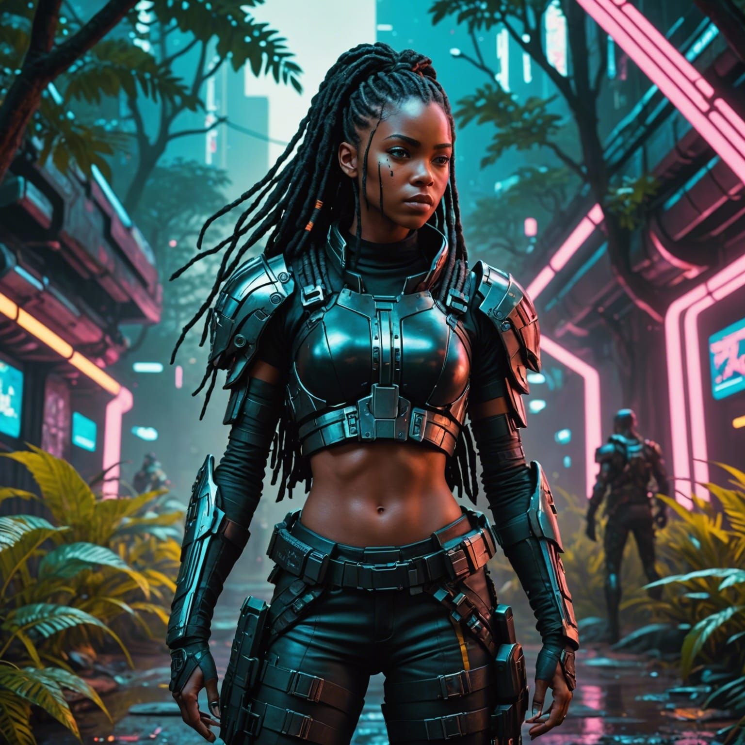 Anime Girl on Fantasy Mission in Cyberpunk Style