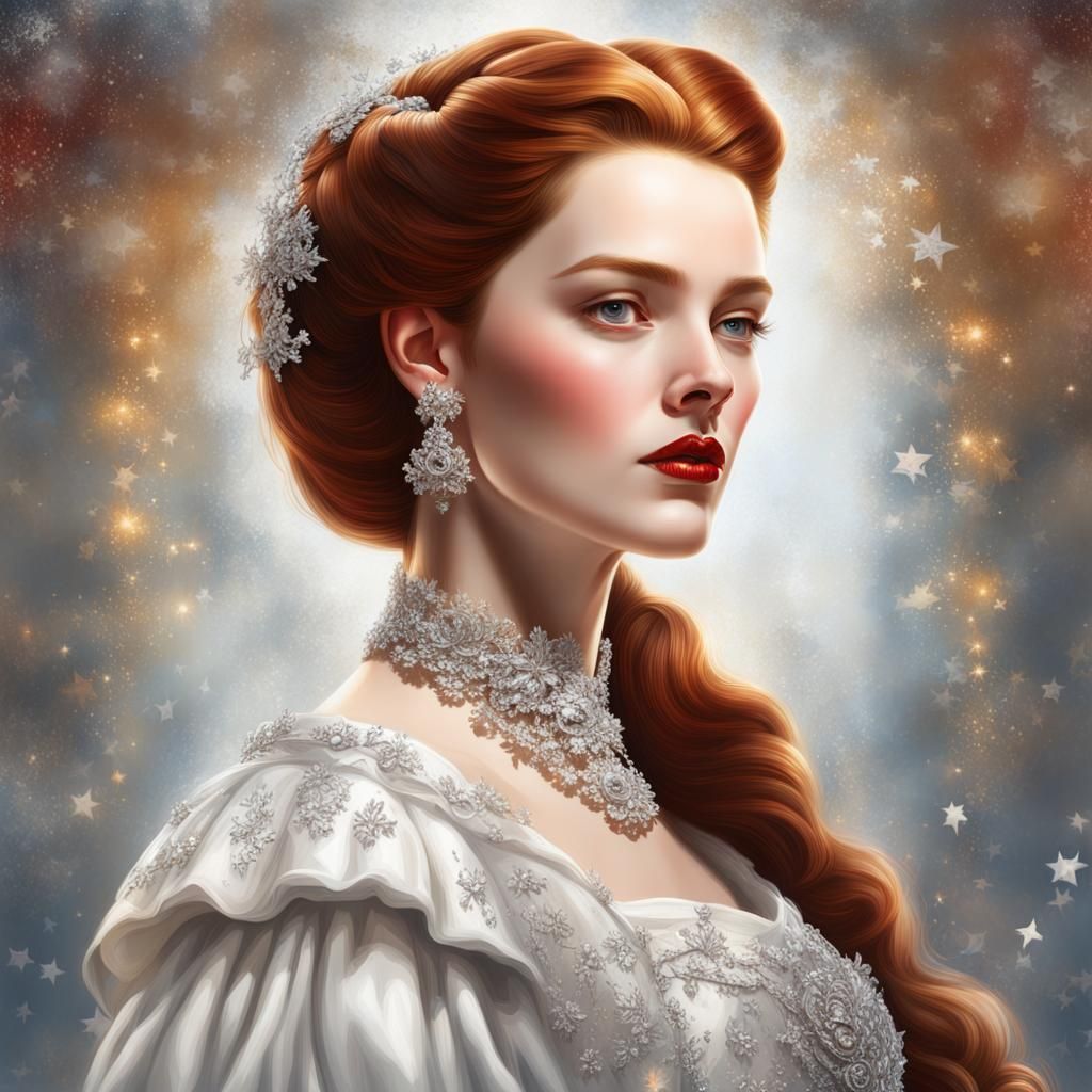 Empress Sissi Portrait with Silver Stars in Dress