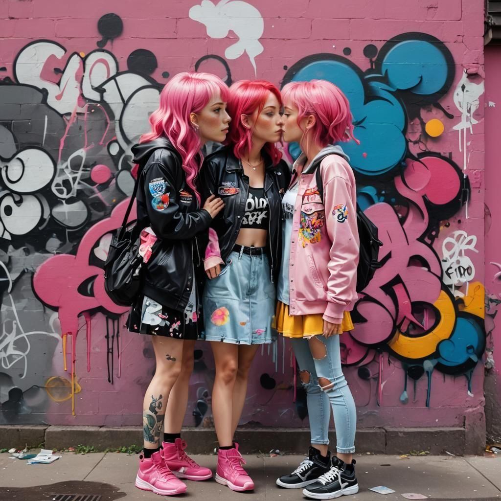 Graffiti Art: Two Girls' First Kiss