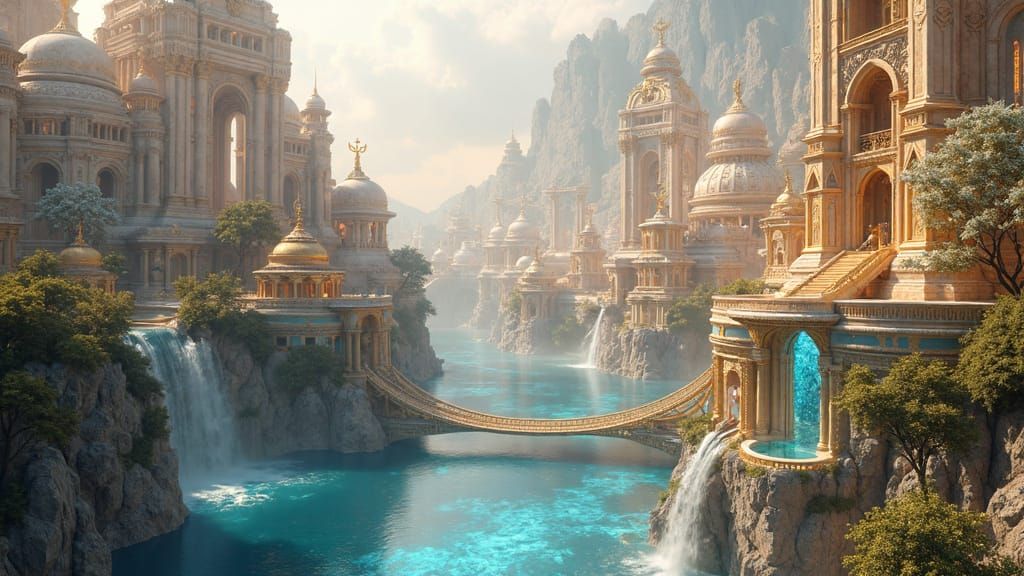 Ethereal Celestial City of Eden in Photorealistic Style