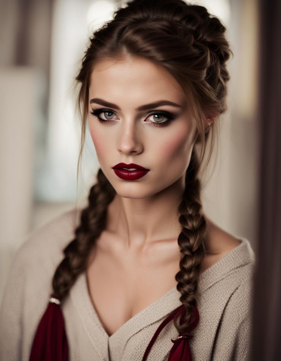 Teenage Girl in Red Gown with Graffiti Art