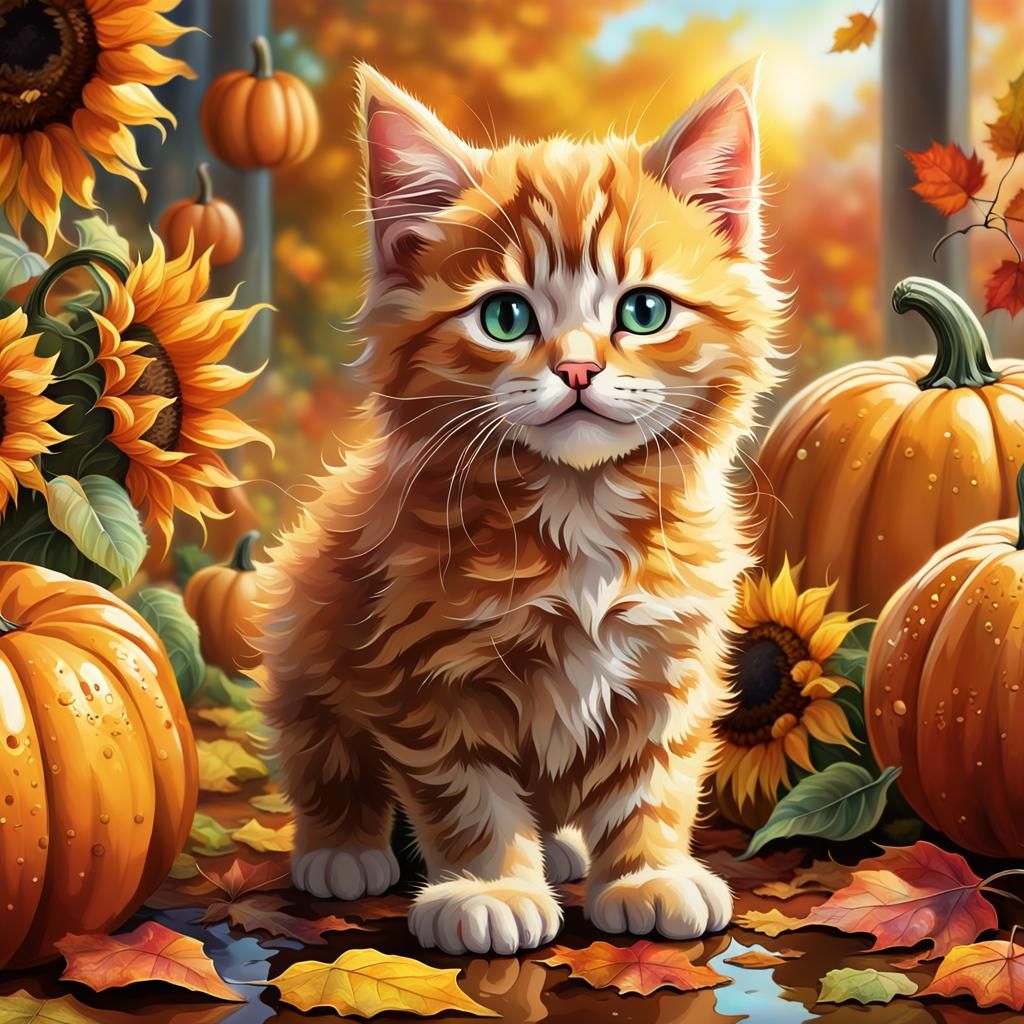 Autumn Kitten in Hyperrealistic Digital Art